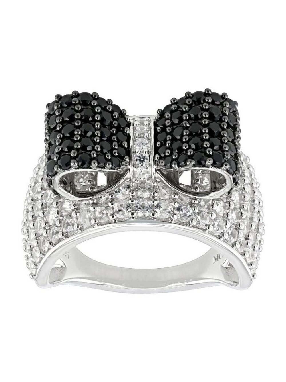 Black Spinel White Zircon Rhodium Plated Sterling Silver Ring Size 8